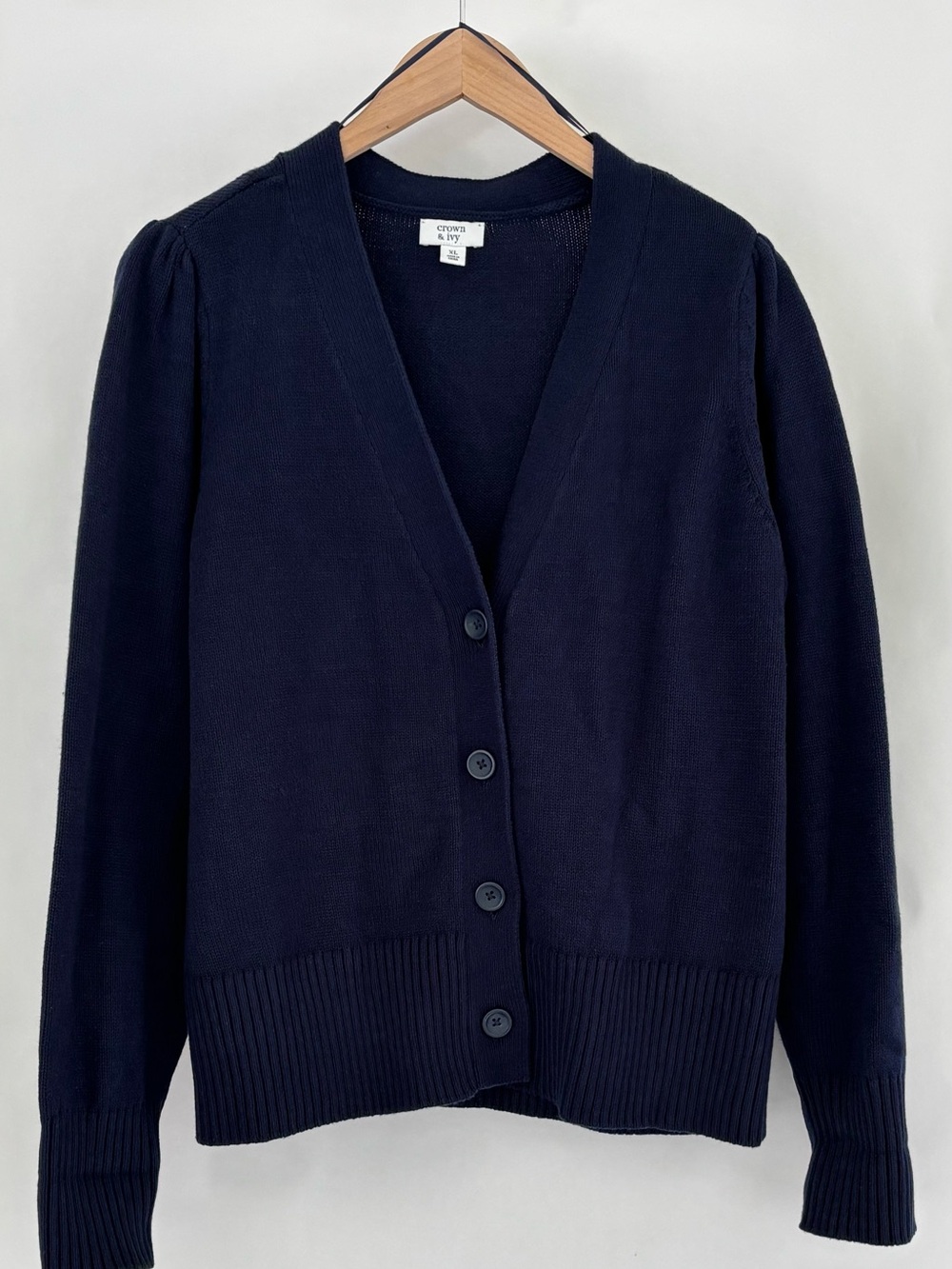 crown & ivy Navy Button V-Neck Cardigan, classic XL